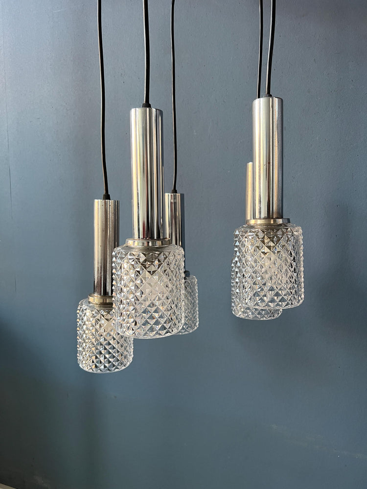Mid Century Crystal Glass Cascade Pendant Lamp
