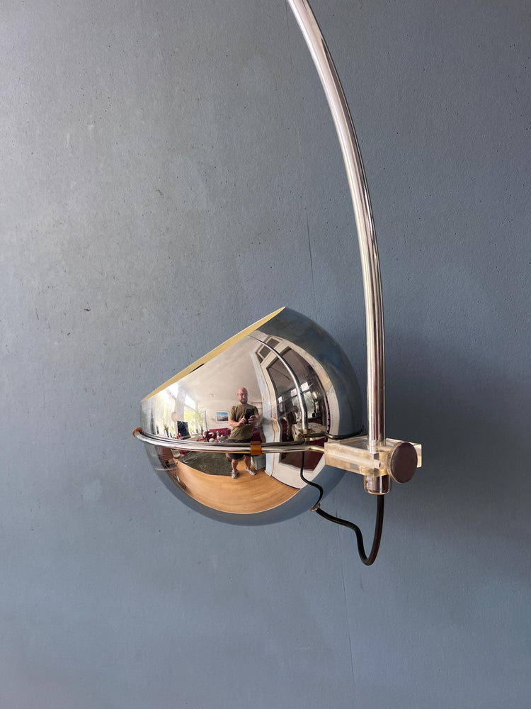 Vintage GEPO Chrome Space Age Arc Floor Lamp with Adjustable Eyeball Shade
