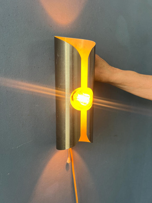Vintage Brushed Steel Polam / Raak Space Age Wall Lamp