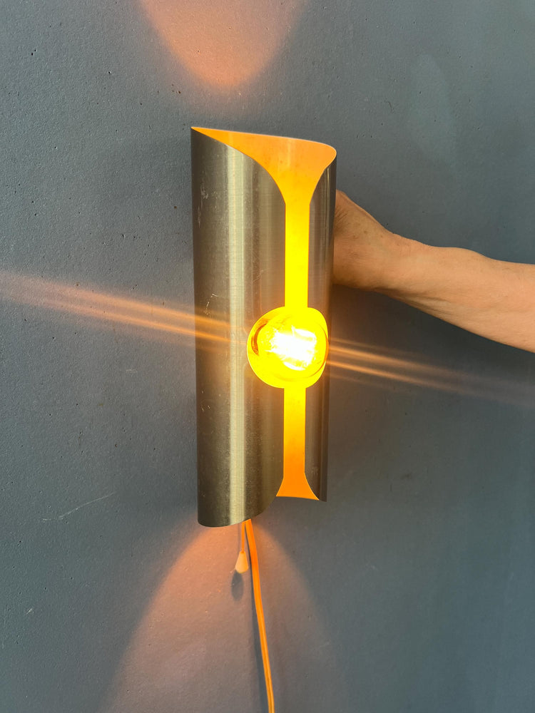 Vintage Brushed Steel Polam / Raak Space Age Wall Lamp