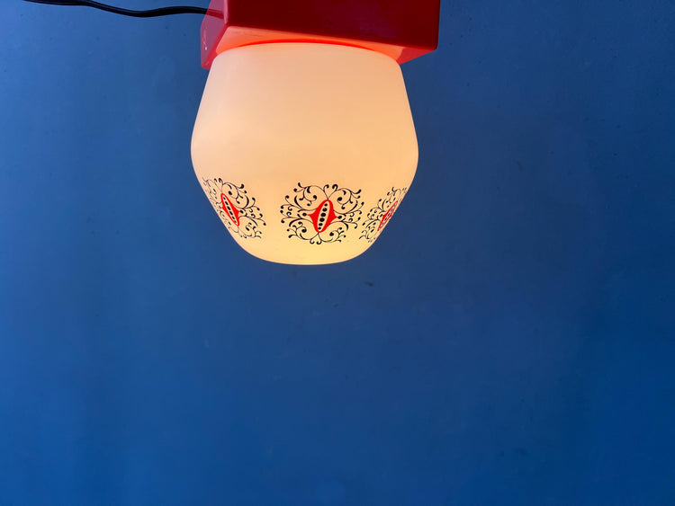 Vintage Opaline Glass Thabur Ceiling Lamp with Orange Ceiling Cap
