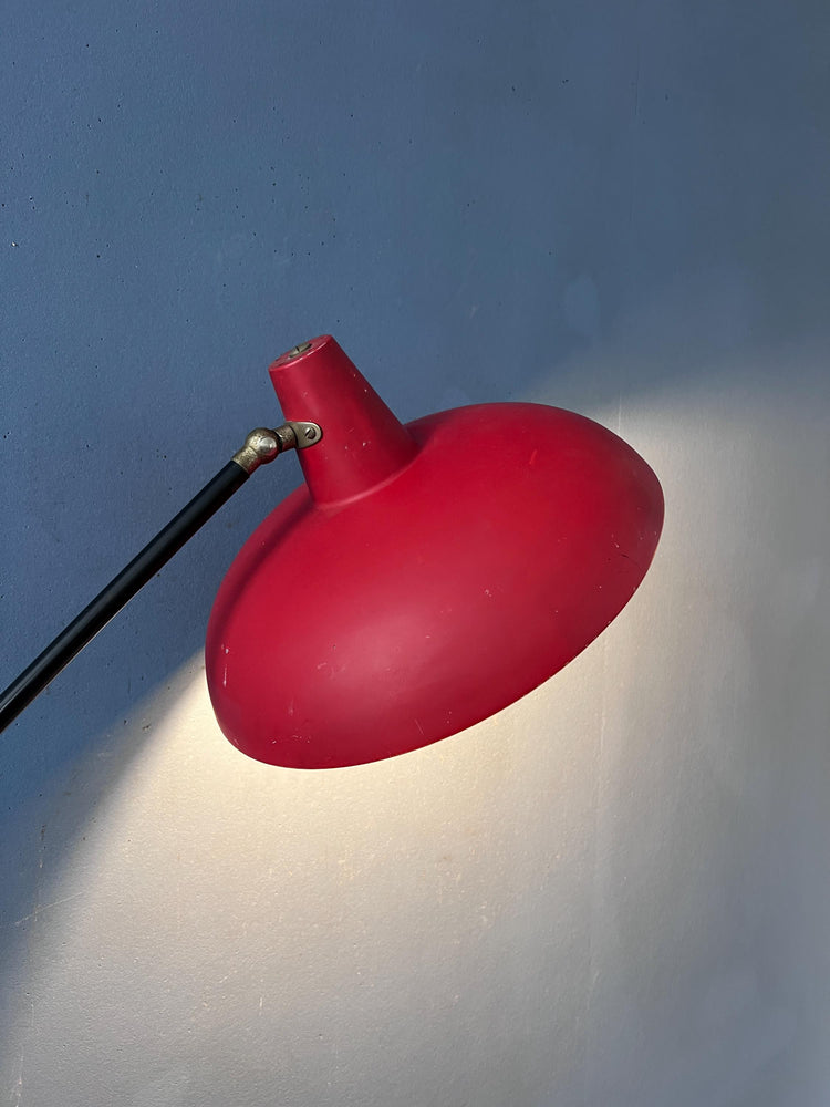 Vintage Red Anvia Floor Lamp by J.J.M. Hoogervorst, Adjustable Metal Lamp