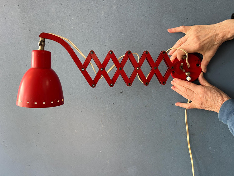 Mid Century Red Hala Vintage Scissor Wall Lamp