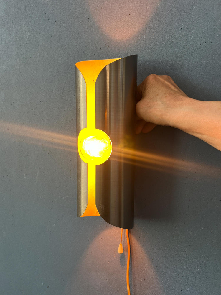 Vintage Brushed Steel Polam / Raak Space Age Wall Lamp