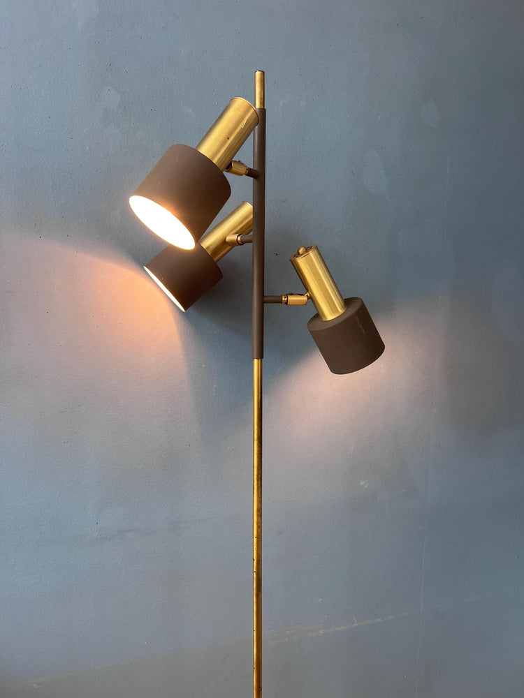 Vintage Brown Metal Dijkstra Brass Space Age Floor Lamp