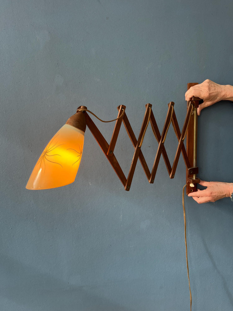 Mid Century Teak Wood Danish Wall Lamp with Glass Shade