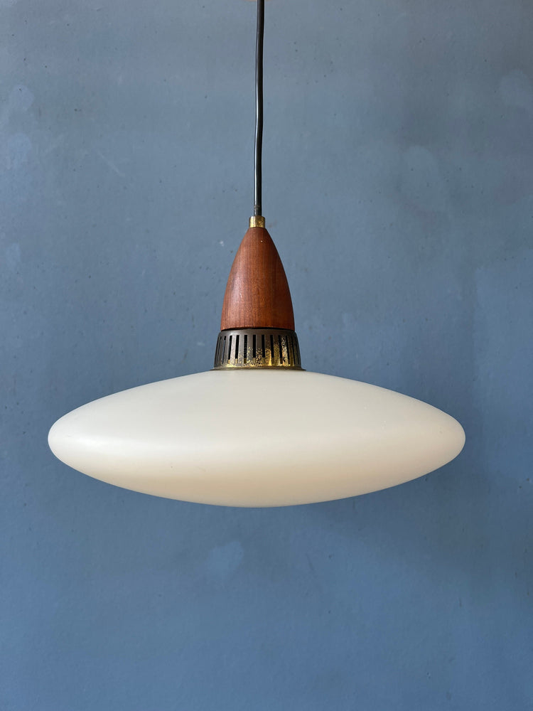 Milk Glass Pendant Light - Philips Style Light Fixture - Louis Kalff - Opaline Glass Lamp
