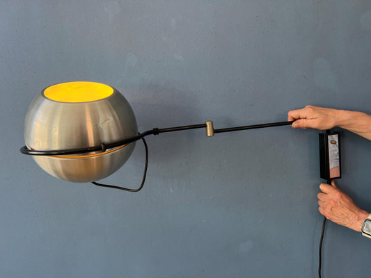 Vintage Mid Century Silver Globe Swing Arm Wall Lamp