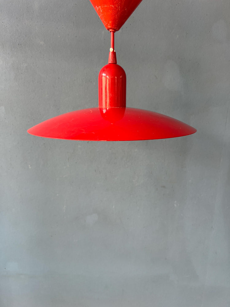 Small Vintage Red Metal Space Age Pendant Lamp