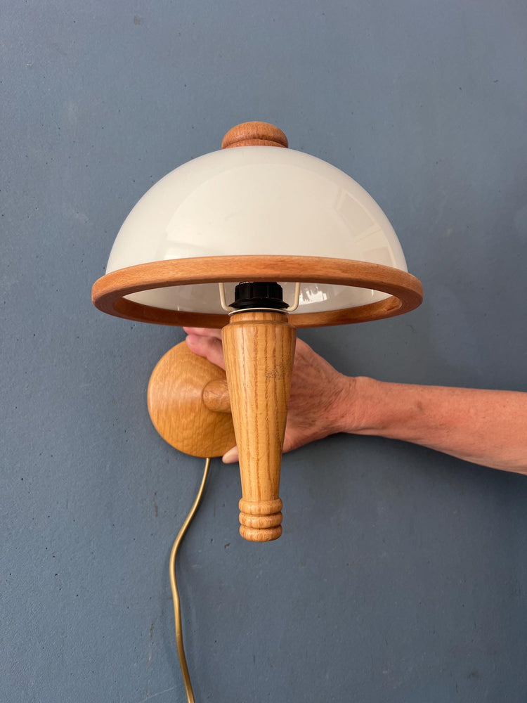 Vintage Steinhauer Wall Lamp Mid Century Adjustable Wooden Arm Plexiglass Light