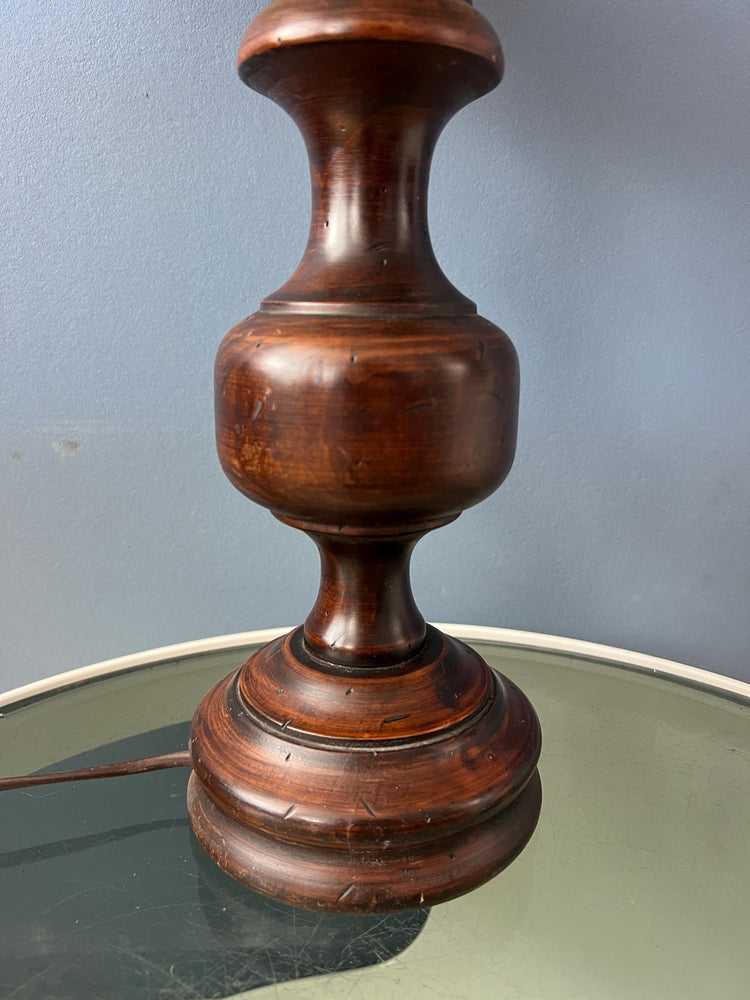 Vintage Wooden Table Lamp with Pleated Shade