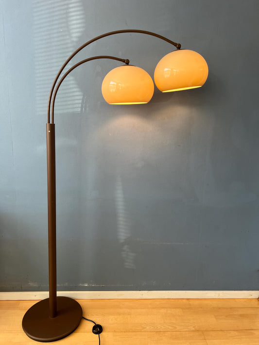 Vintage Brown Dijkstra Double Arc Mushroom Floor Lamp
