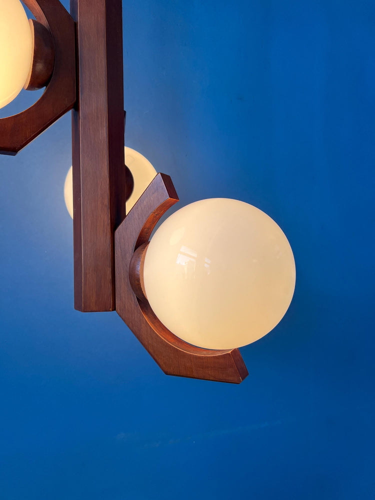 Brown Mid Century Bony Pendant Lamp with Opaline Glass Shades