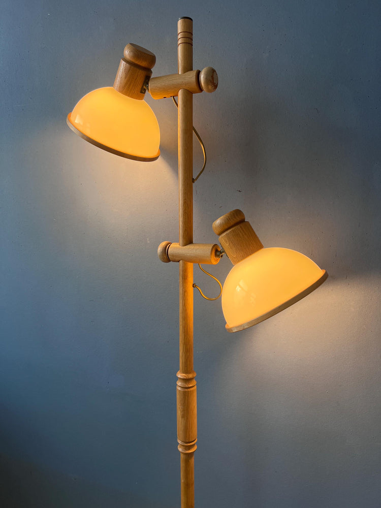 Mid Century Modern Wooden Mushroom Floor Lamp, Vintage Steinhauer Space Age Lighting