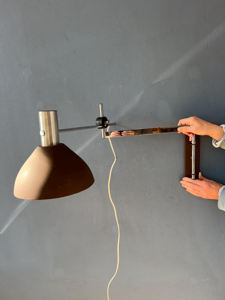 Dijkstra Swivel Arm Mid Century Wall Lamp with Brown Shade