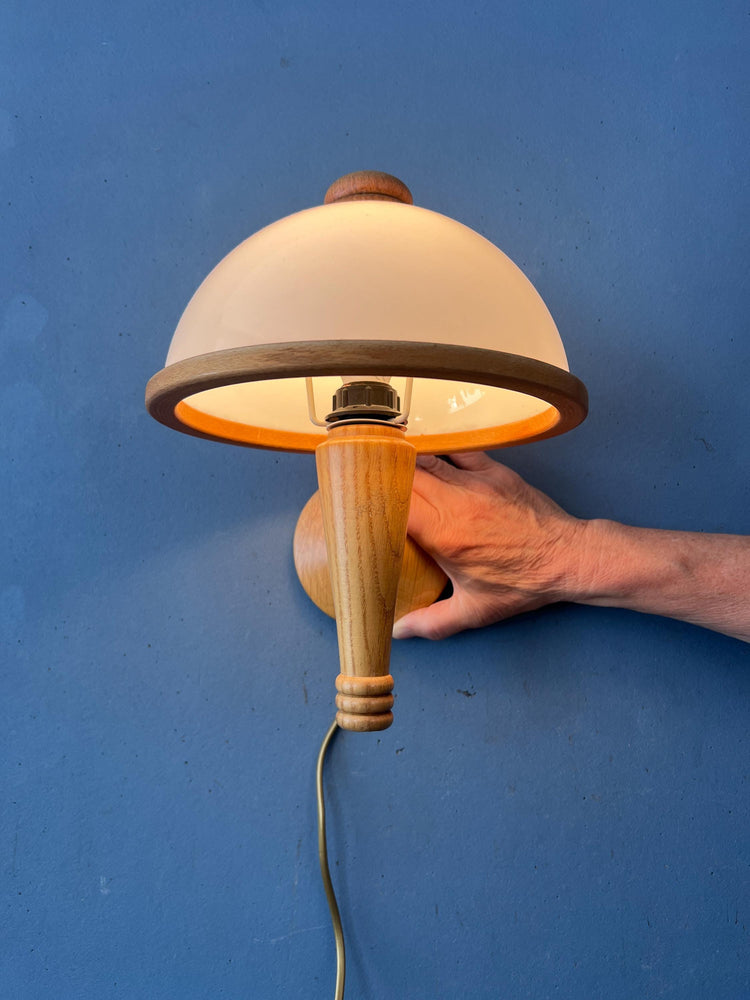 Vintage Steinhauer Wall Lamp Mid Century Adjustable Wooden Arm Plexiglass Light