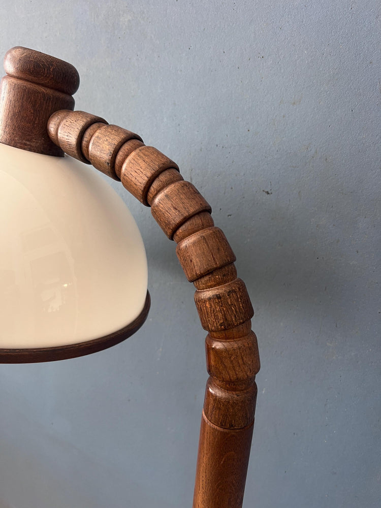 Mid Century Brown Wooden Steinhauer Floor Lamp with Acrylic Glass Shade