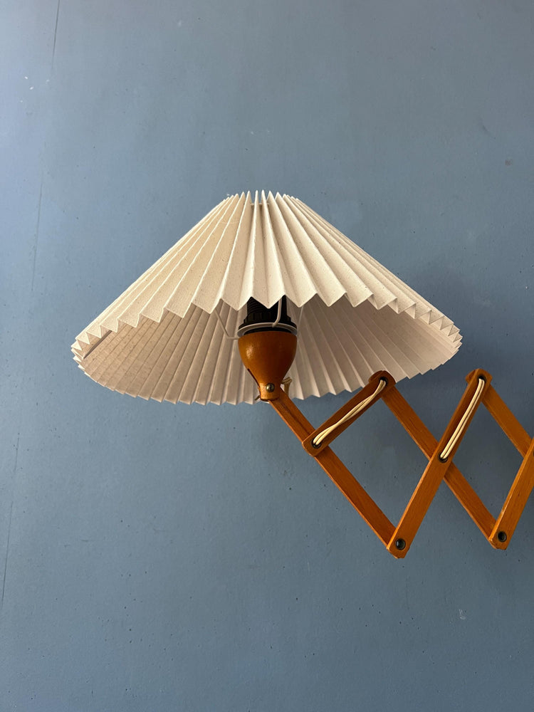 Pleated Shade Vintage Wooden Scissor Wall Lamp