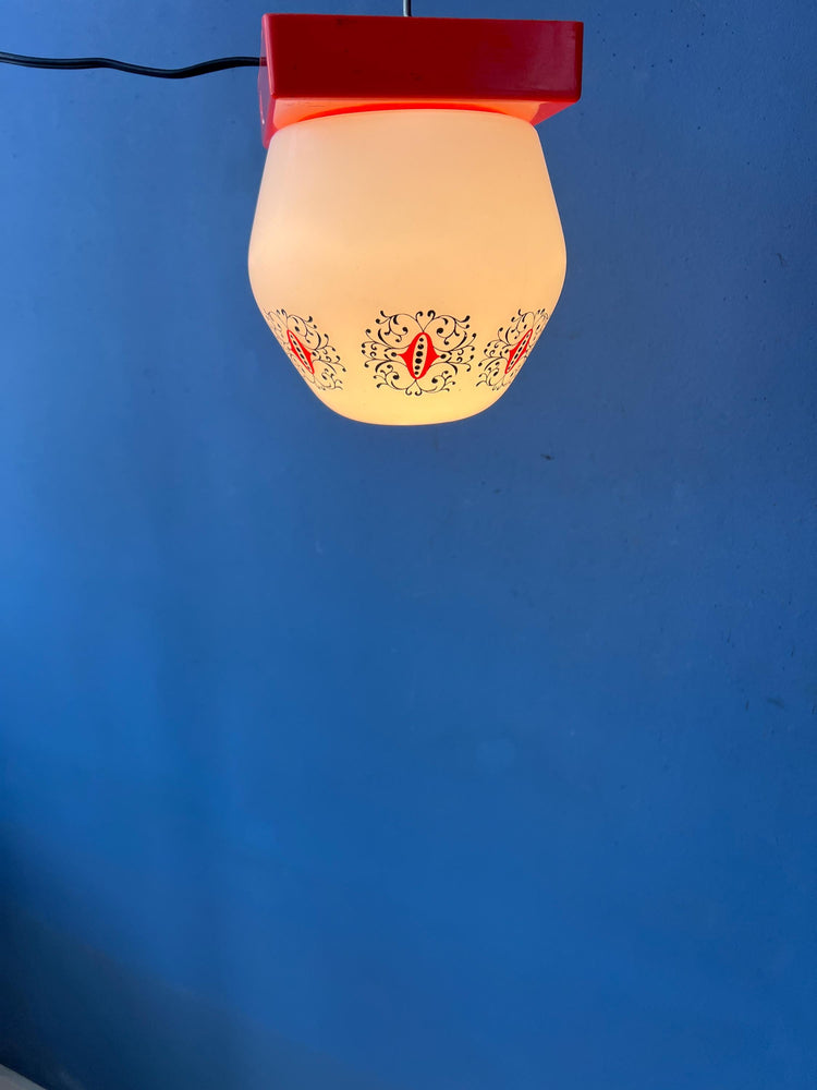 Vintage Opaline Glass Thabur Ceiling Lamp with Orange Ceiling Cap