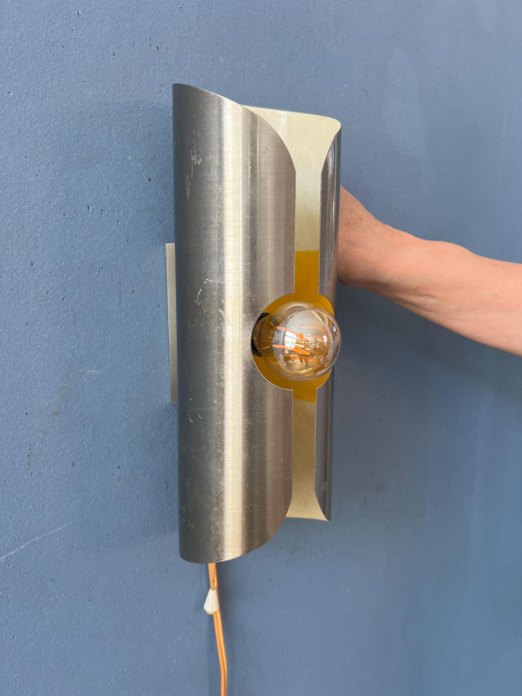 Vintage Brushed Steel Polam / Raak Space Age Wall Lamp