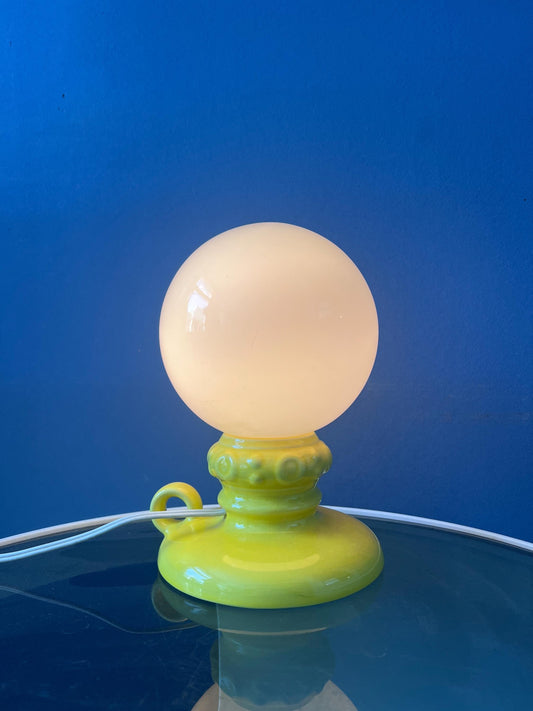 Yellow West Germany Ceramic Table Lamp with Glass Shade