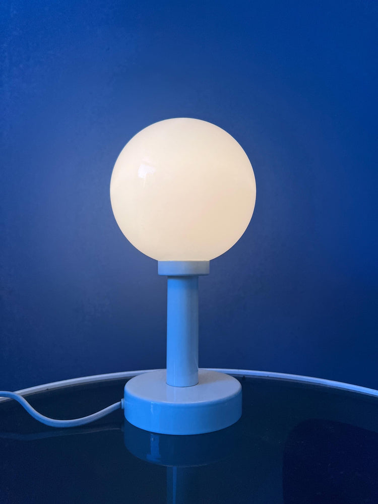 Vintage White Space Age Opaline Glass Table Lamp | Mid Century Light