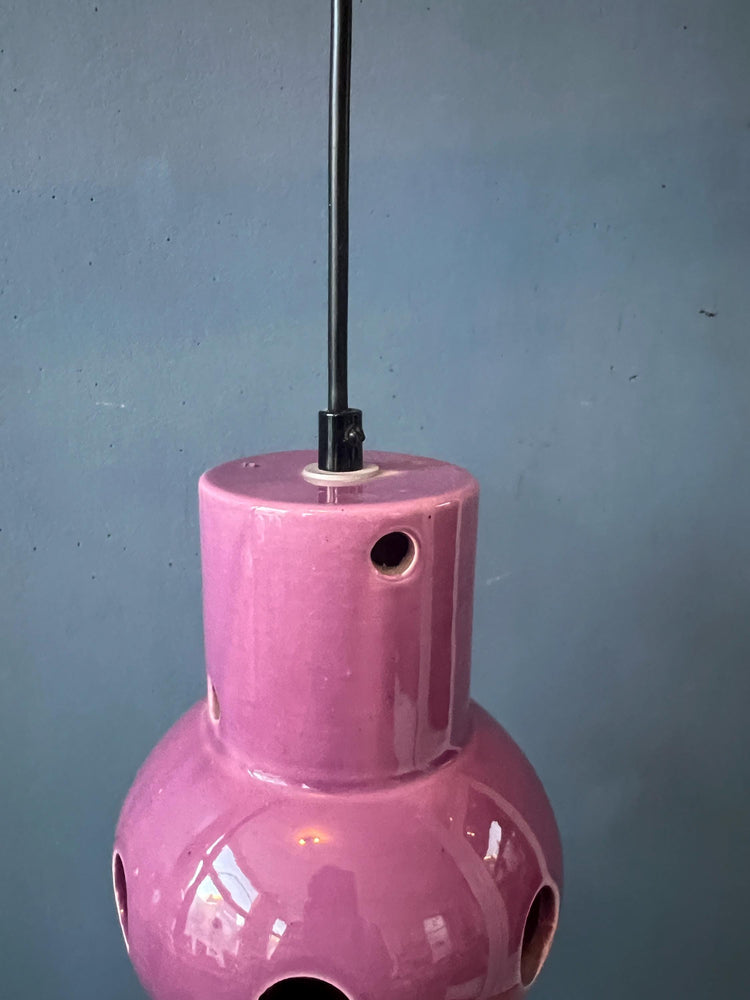 Vintage Pink Purple West Germany Ceramic Pendant Lamp