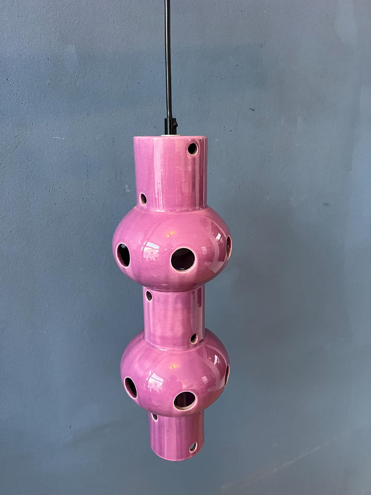 Vintage Pink Purple West Germany Ceramic Pendant Lamp