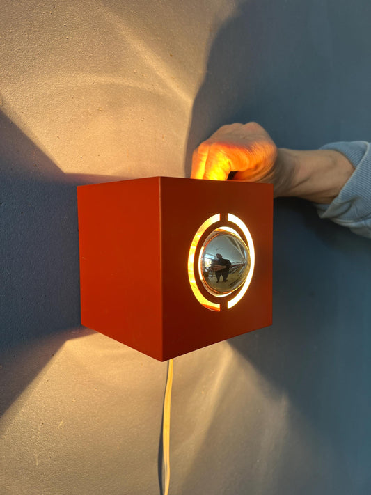 Vintage Orange Philips Space Age 'Cube' Mirror Wall Lamp