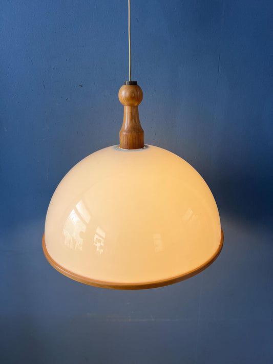 Vintage White Wooden Steinhauer Pendant Lamp, Plexiglass Suspension Light
