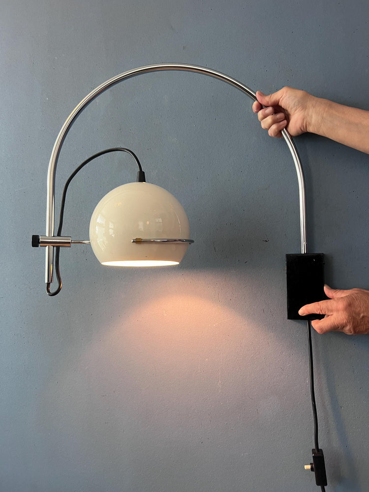Vintage GEPO Arc Wall Lamp in White Metal, Mid Century Modern Space Age Lighting