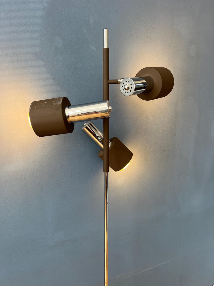 Vintage Brown and Chrome Dijkstra Space Age Floor Lamp