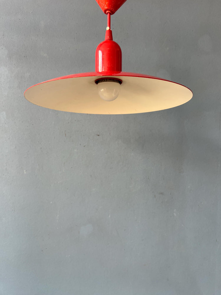 Small Vintage Red Metal Space Age Pendant Lamp