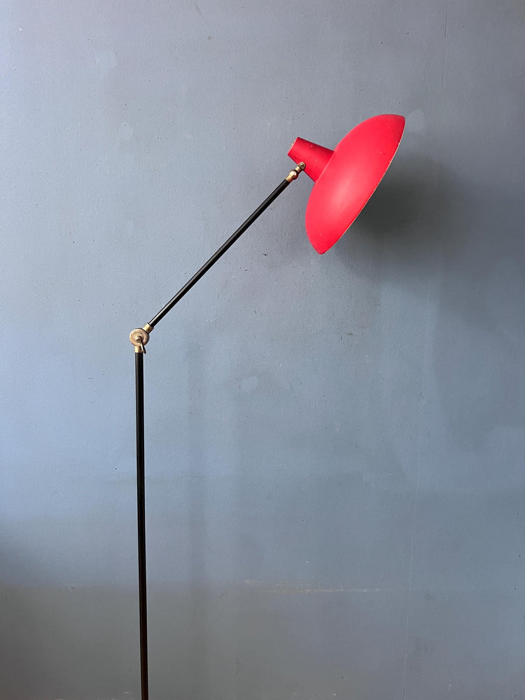 Vintage Red Anvia Floor Lamp by J.J.M. Hoogervorst, Adjustable Metal Lamp