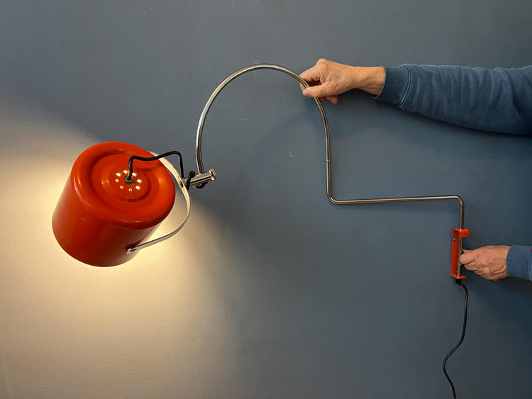Red Mid Century Anvia Swivel Arc Wall Lamp