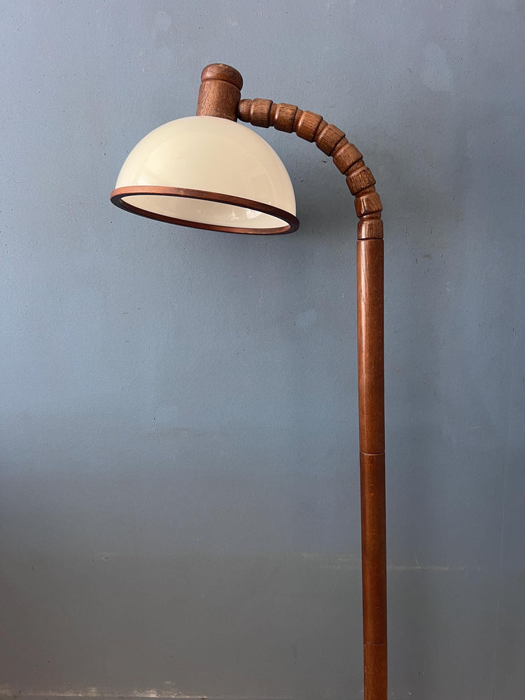 Mid Century Brown Wooden Steinhauer Floor Lamp with Acrylic Glass Shade