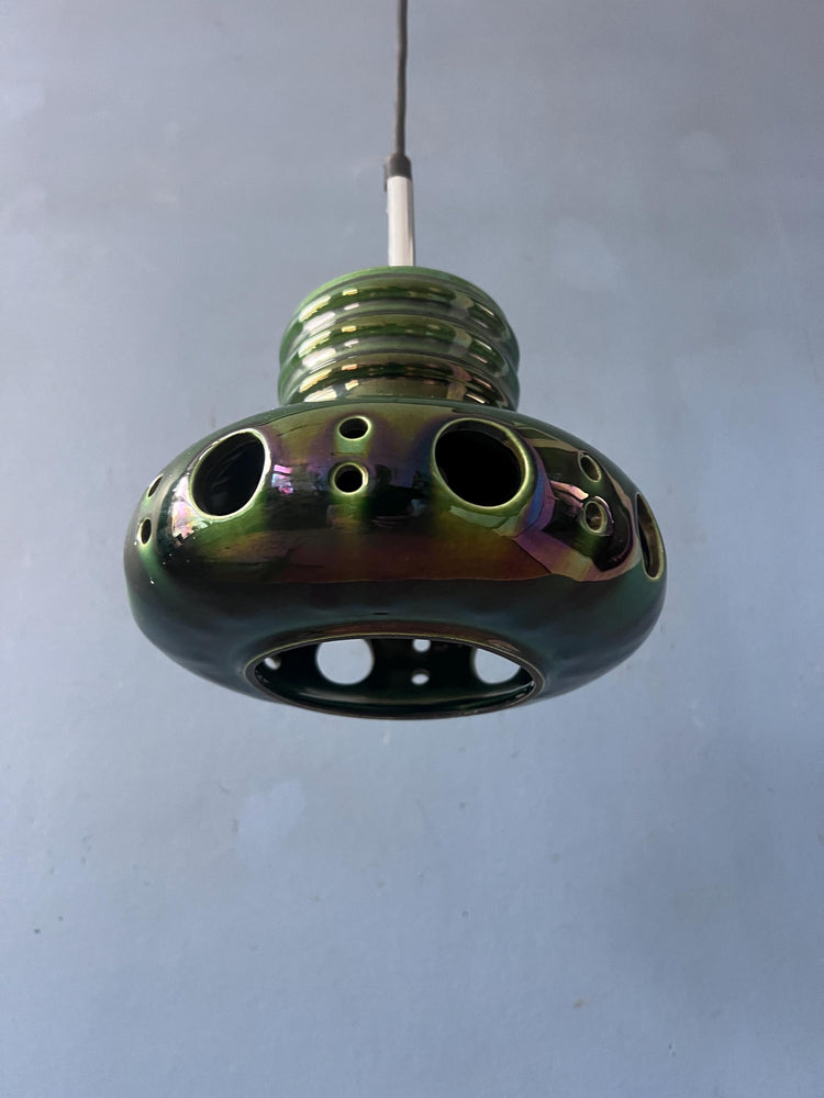 Mid Century Green Ceramic Pendant Light - West Germany Hanging Lamp