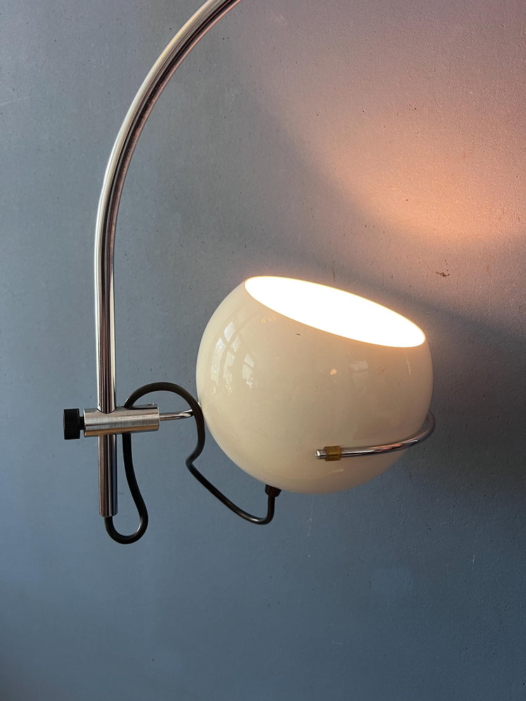 Vintage GEPO Arc Wall Lamp in White Metal, Mid Century Modern Space Age Lighting