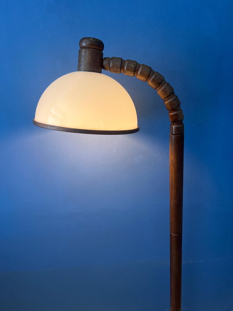 Mid Century Brown Wooden Steinhauer Floor Lamp with Acrylic Glass Shade