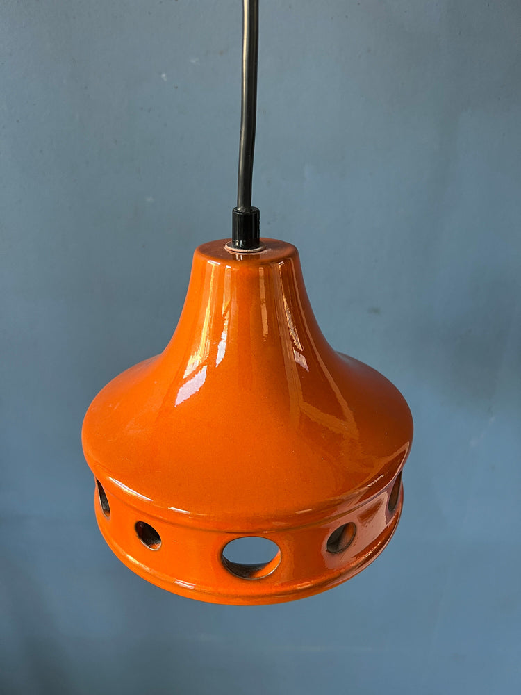 Small Orange West Germany Ceramic Pendant Lamp