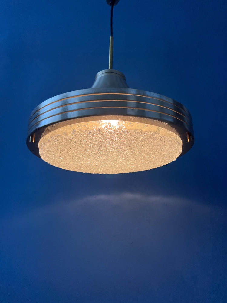 Mid Century Brushed Aluminium Crystal Glass Pendant Light
