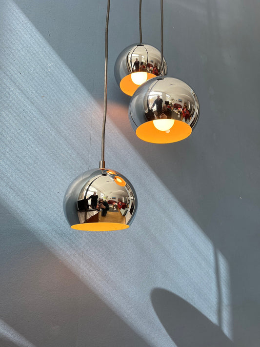 Chrome Mid Century Space Age Eyeball Cascade Pendant Lamp