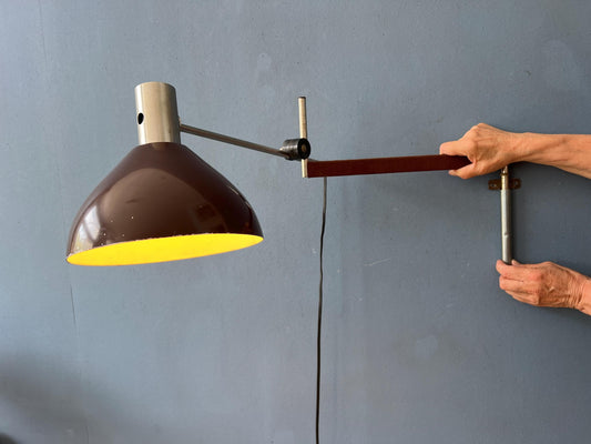 Dijkstra Swivel Arm Mid Century Wall Lamp with Brown Shade