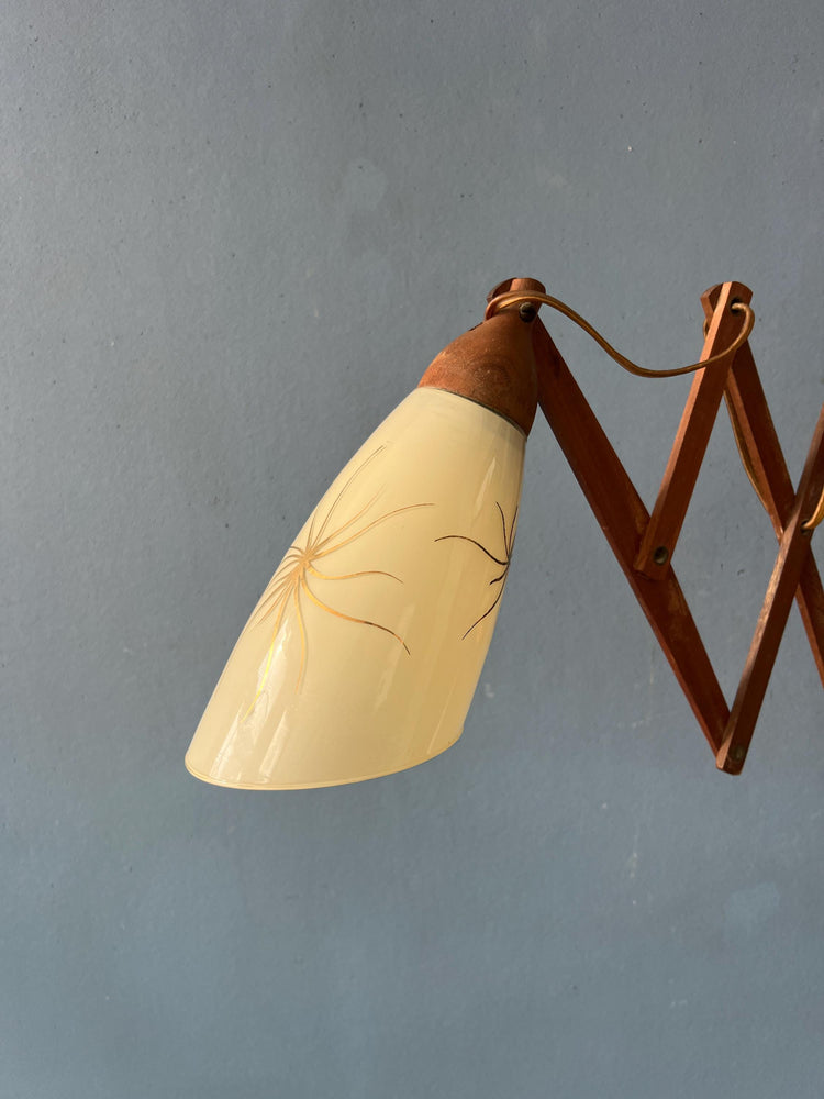Mid Century Teak Wood Danish Wall Lamp with Glass Shade