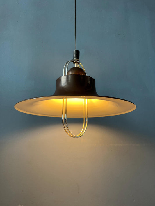 Brown Mid Century Pendant Lamp with Chrome Details
