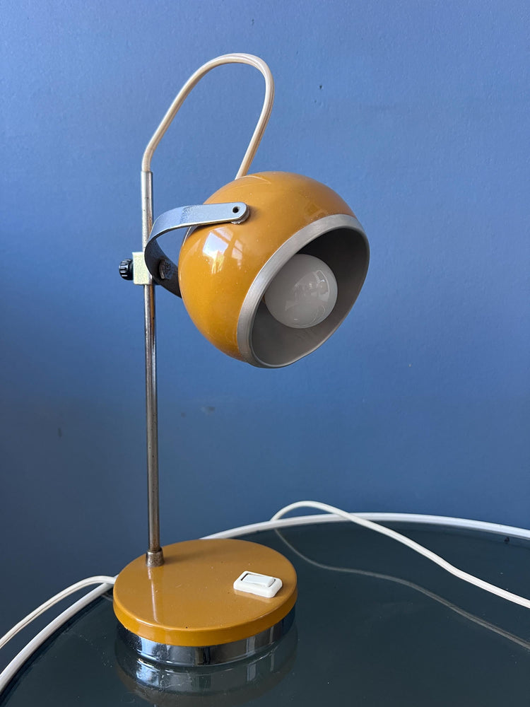Set of 2 Yellow Space Age Eyeball Table Lamps | Vintage Mid Century Lights