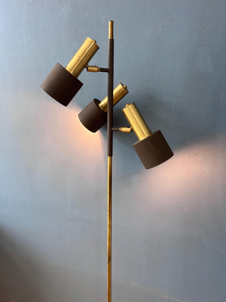 Vintage Brown Metal Dijkstra Brass Space Age Floor Lamp
