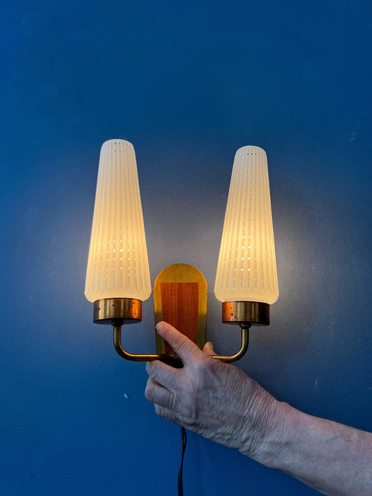 Double Mid Century Scandinavian Glass Wall Sconce