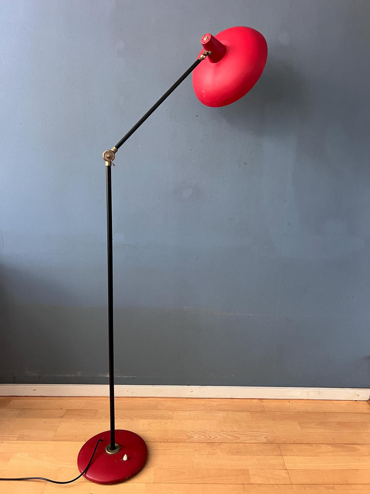 Vintage Red Anvia Floor Lamp by J.J.M. Hoogervorst, Adjustable Metal Lamp
