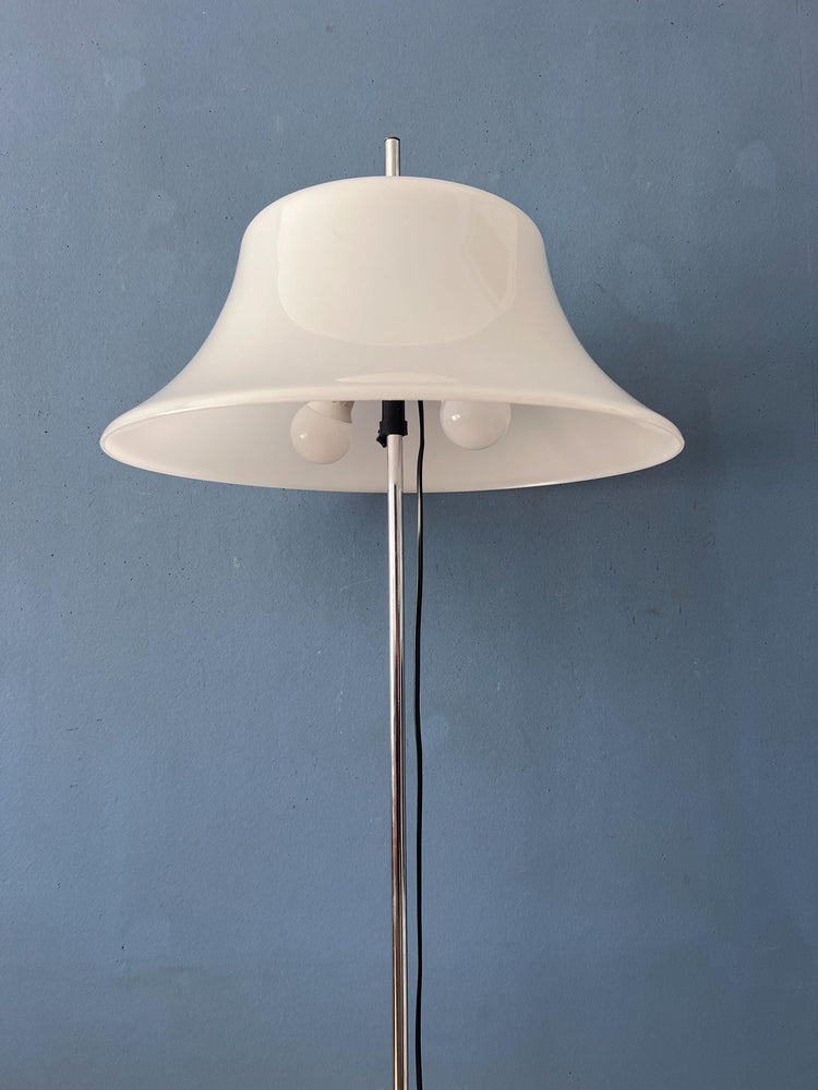 Vintage Space Age Floor Lamp with White Plexiglass UFO Shade